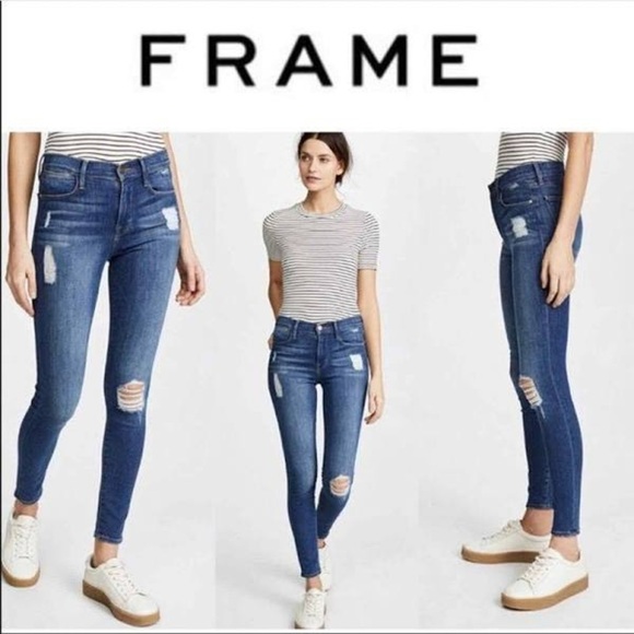 Frame Denim 🆕 Distressed Le High Skinny Jeans Style Hilltop Size 26 NWT - Picture 1 of 4